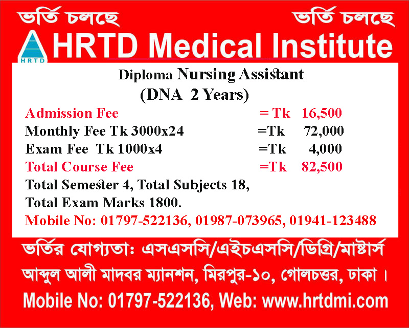 Diploma in Nursing Assistant (DNA 2 Years) Course Fee